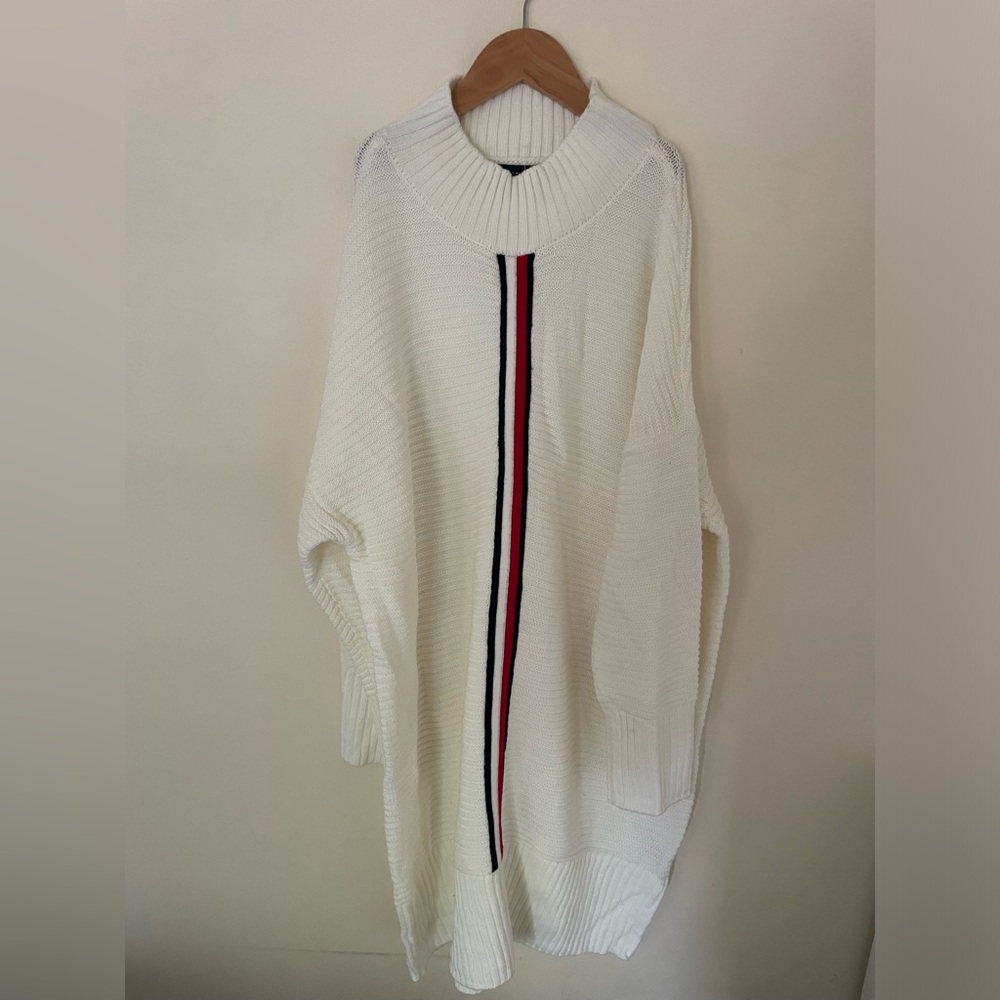 New Tommy Hilfiger Womens Ivory Turtle Kneck Knit Ribbed Sweater Dress Size L